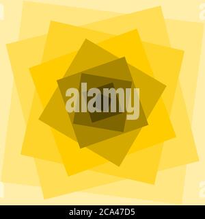 Yellow color scale. Stilized black hole drawing. Minimalist wall art. Intertwined Yellow squares. Stock Photo