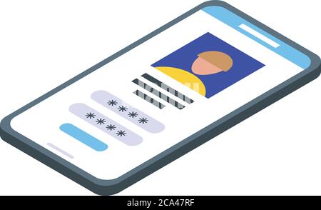Personal information smartphone icon, isometric style Stock Vector