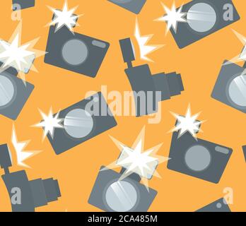 Seamless pattern with flat cameras with flash. Vector background for your creativity Stock Vector