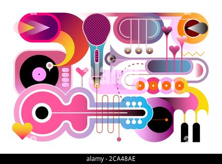 Abstract musical composition, vector illustration. Gradient effect design of different musical instruments isolated on a white background. Stock Vector