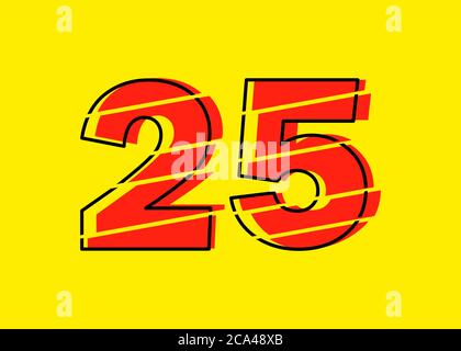 Glitch Modern Red 25 Number Design Vector Illustration. Numeral Vector Trendy Flat Line Style. Vector Elements Illustration Template for Web Design or Stock Vector