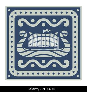 An ancient Scandinavian image of a Viking ship and celtic pattern. Drakkar logo Stock Vector