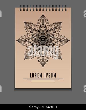 Template notebook on springs with freehand mandala and place for text. Vector element for your design Stock Vector