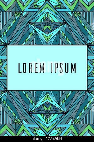 Abstract ethnic card in turquoise tones with place for text. Hand drawn vector cover. Stock Vector