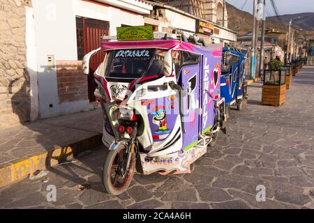 Chivay, Peru - september 26, 2018: Auto rickshaw in Chivay, in southern Peru Stock Photo