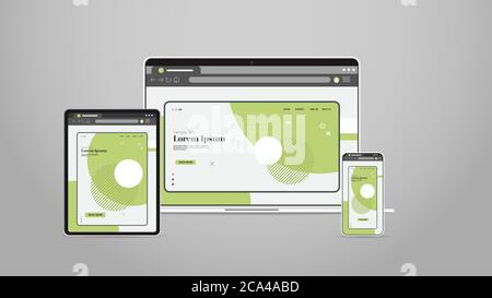 laptop tablet and smartphone screns cross platform application development adaptive user interface responsive web design horizontal vector illustration Stock Vector