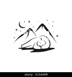 silhouette of sleeping bear vector illustration isolated on a white background Stock Vector