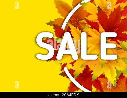 Autumn Sale Background Template, with falling bunch of leaves, shopping sale or seasonal poster for shopping discount promotion, Postcard and Stock Vector