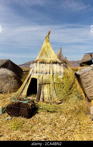 Puno, Peru - september 27, 2018: Uros Floating islands in Titikaka lake at the Border between Peru and Bolivia, in Peru Stock Photo