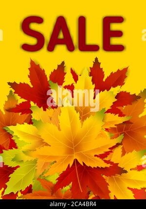 Autumn Sale Background Template, with falling bunch of leaves, shopping sale or seasonal poster for shopping discount promotion, Postcard and Stock Vector