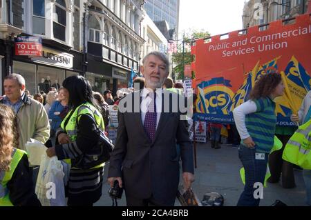 Paul Flynn, the late Labour MP for Newport West at a protest march and rally in relation to the planned closure of the Passport Office. Stock Photo