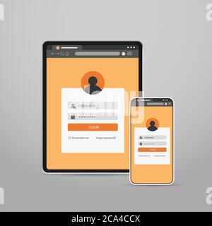 tablet and smartphone screns cross platform application development adaptive user interface responsive web design vector illustration Stock Vector