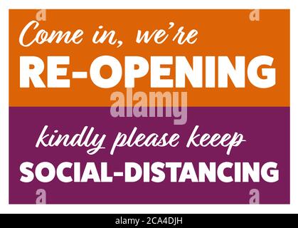 Re-opening sign for shops, restaurants and business as the lockdown rules start to ease across the world. Stock Vector