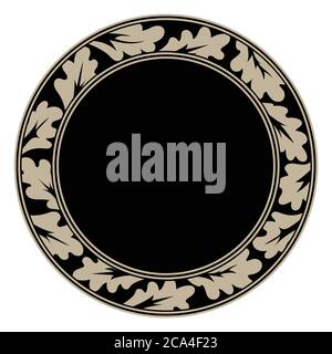 Round frame made of oak leaves in vintage style Stock Vector