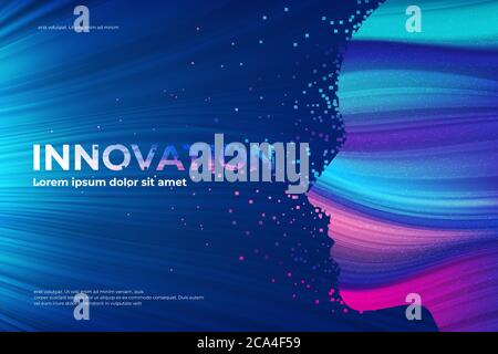 Innovation theme design in a vector of disintegration pixels effect with light streaks pattern. Stock Vector