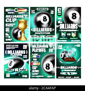 Billiard Sportive Promo Leaflet Posters Set Vector Stock Vector