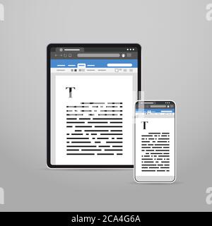 tablet and smartphone screns cross platform application development adaptive user interface responsive web design copywriting concept vector illustration Stock Vector