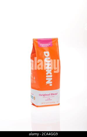 Dunkin’ Donuts Original Blend Ground Coffee bag on white Stock Photo