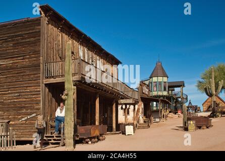 Ghost Town of Goldfield at Apache Trail, Superstition Mountains near Apache Junction, Arizona, USA Stock Photo