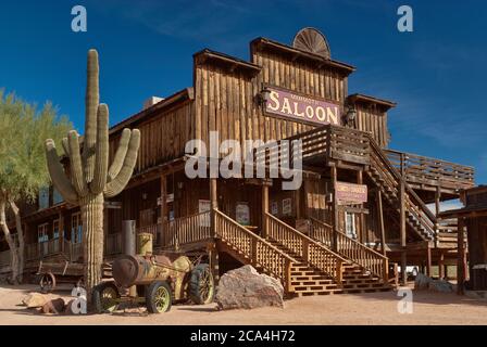 Saloon at ghost town of Goldfield at Apache Trail, Superstition Mountains near Apache Junction, Arizona, USA Stock Photo