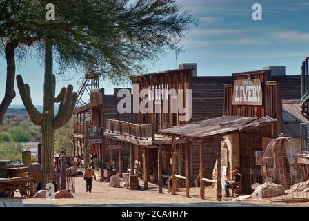 Ghost Town of Goldfield at Apache Trail, Superstition Mountains near Apache Junction, Arizona, USA Stock Photo