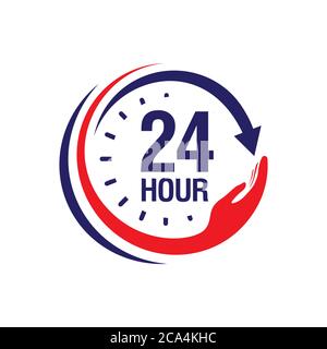 24 hour medical care service vector icon. day/night services button symbol. illustration of 24/7 sign isolated over a white background. Stock Vector