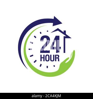 24 hour medical care service vector icon. day/night services button symbol. illustration of 24/7 sign isolated over a white background. Stock Vector