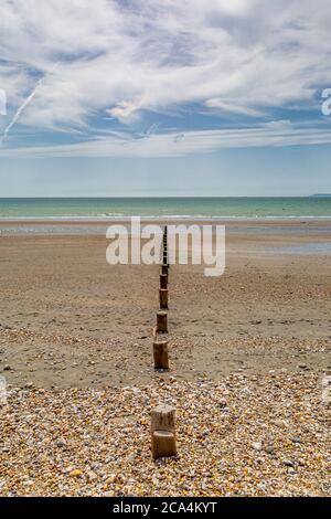 The beach at Bracklesham Bay in West Sussex, on a sunny summers day Stock Photo