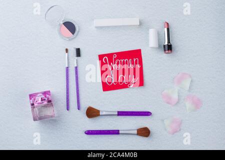 Make-up accessories and women day concept. Stock Photo