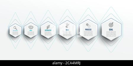 Vector infographic template with icons and 6 options or steps. Infographics for business concept. Can be used for presentations banner, workflow. Stock Vector