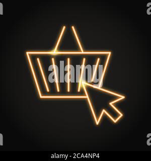 Online shopping icon in neon line style. E-commerce concept symbol. Vector illustration. Stock Vector
