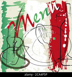menu card design template for restaurant, with strokes and splashes, grungy, italian food Stock Vector