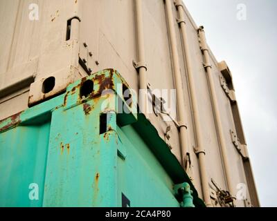 Container cabin place overlap on another container Stock Photo