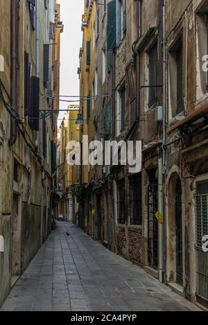 The light and shadows in the empty narrow alleys of Venice  during the coronavirus Stock Photo