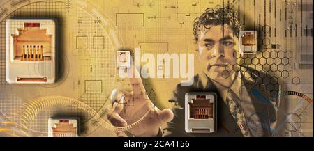 Businessman using touch screen Stock Photo
