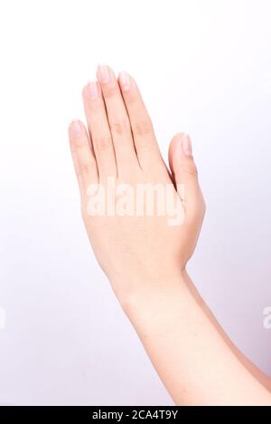 finger hand symbols isolated concept Wai is the traditional Thai greeting on white background Stock Photo