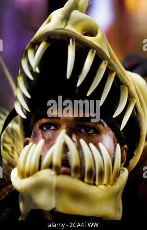 Rio de Janeiro , Brazil   February 23, 2020   a samba dancer performs at Portela Samba   School during the samba school parade Stock Photo
