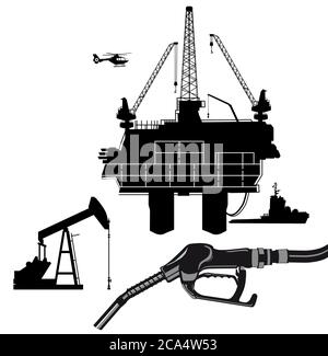 Oil production with oil rig and oil pump Stock Vector