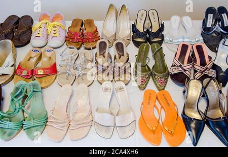 Rows of women's shoes Stock Photo