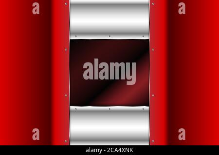 Metallic background.Red and silver with dark space.Metal technology concept. Stock Vector