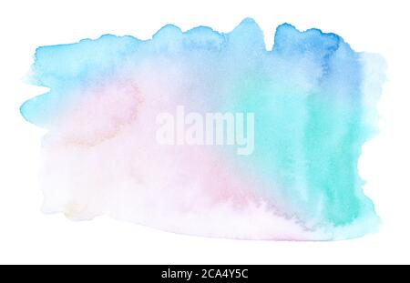 Multicolored watercolor spots in pastel colors on a paper backing. Isolated frame hand drawn by brush. Abstract unique original background. Stock Photo