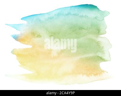 Multicolored watercolor spots in pastel colors on a paper backing. Isolated frame hand drawn by brush. Abstract unique original background. Stock Photo