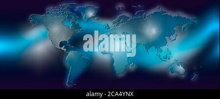 Flat world map on blue background Stock Photo