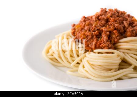 Spaghetti with bolognese sauce isolated on white background Stock Photo