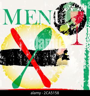 menu card design template for restaurant, free copy space, with strokes and splashes Stock Vector