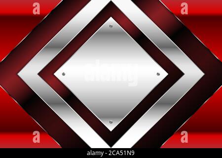 Metallic background.Red and silver arrow shape.Metal plate with screws technology concept. Stock Vector