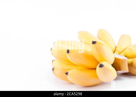 golden bananas or egg bananas  are Musaceae family   on white background healthy Pisang Mas Banana fruit food isolated Stock Photo