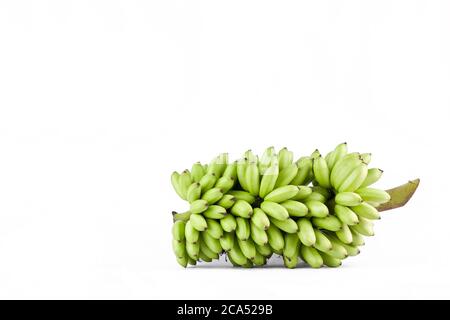 bundle of raw egg bananas  on white background healthy Pisang Mas Banana fruit food isolated Stock Photo