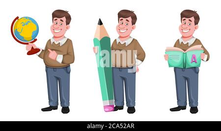 Teachers poses set vector illustration. Cartoon isolated male and ...
