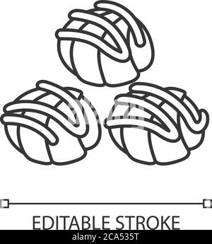 Profiteroles linear icon. Cream puffs with chocolate sauce. National French sweets and cuisine. Thin line customizable illustration. Contour symbol. V Stock Vector